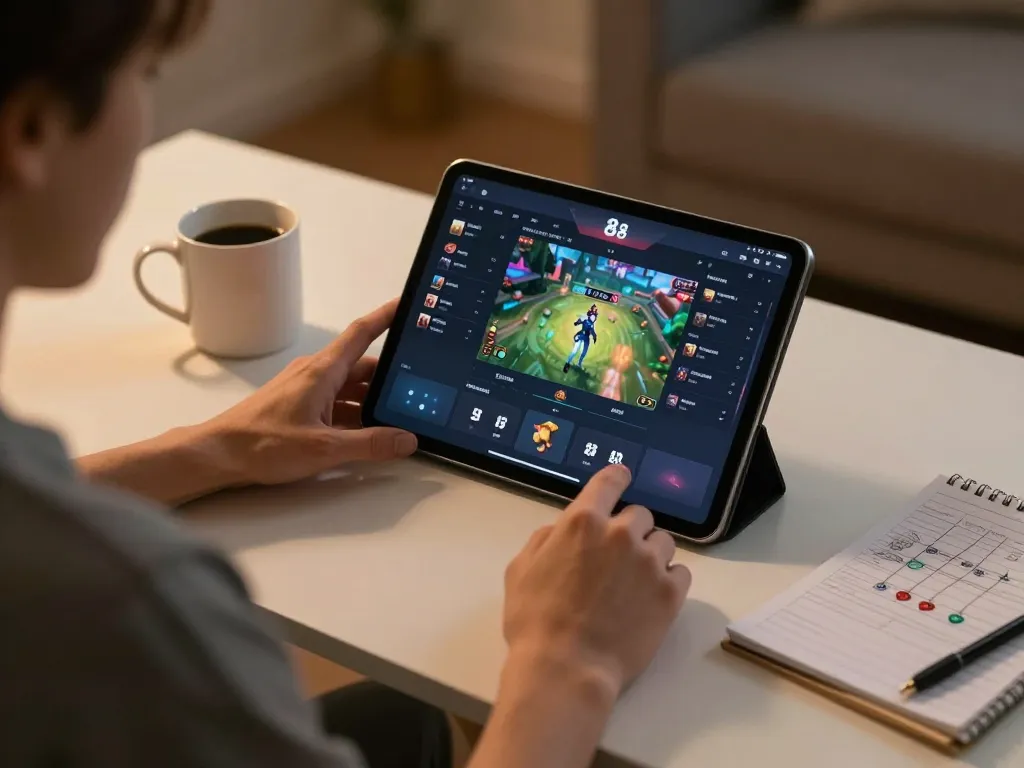 Engaging in open 88 online gaming strategy at home with tablet and notes