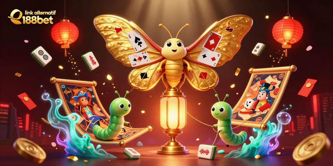 Artistik momen dalam perjudian dengan link alternatif 188bet yang menampilkan karakter menarik dan elemen kasino berkilau.
