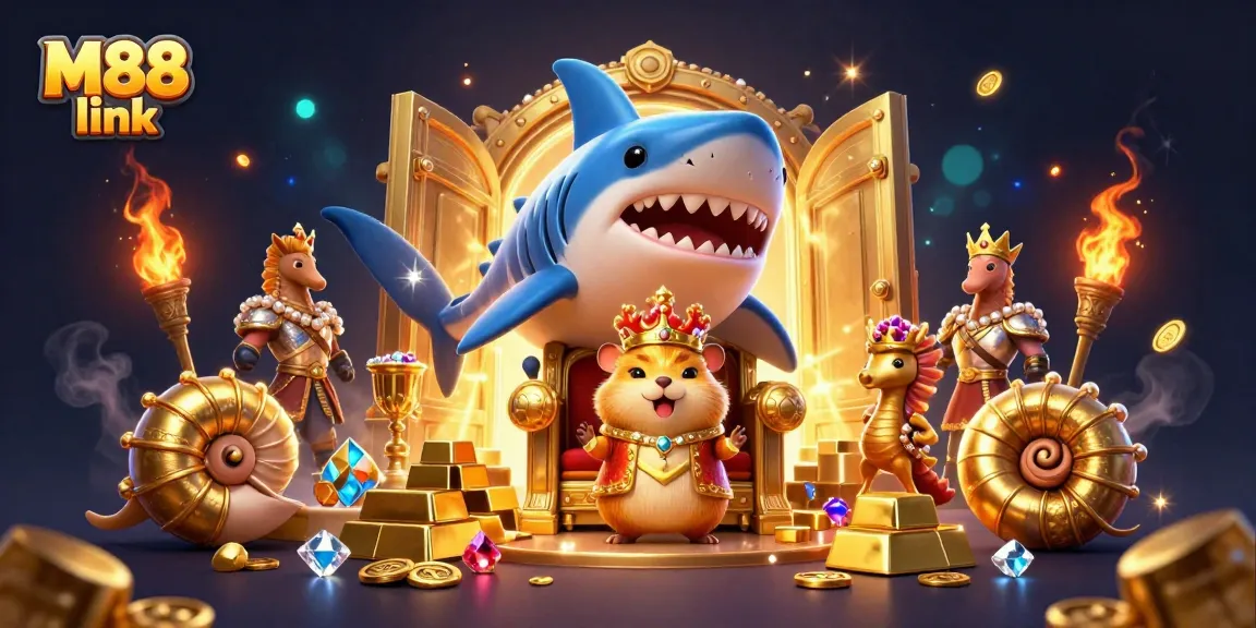 Experience the thrill of M88 link as the golden hamster king unleashes massive treasure in an exciting casino scene.