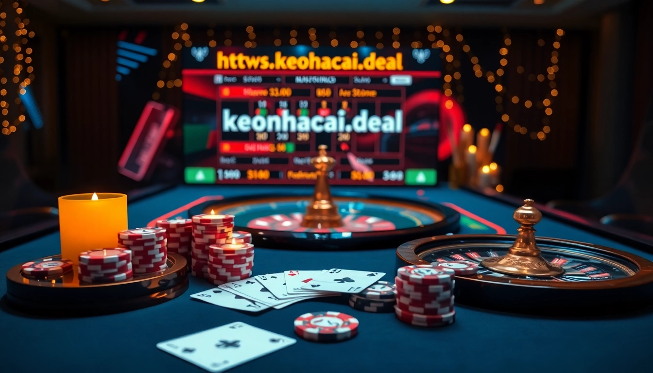 Players enjoying online betting strategies at https://keonhacai.deal/ with vibrant casino elements.