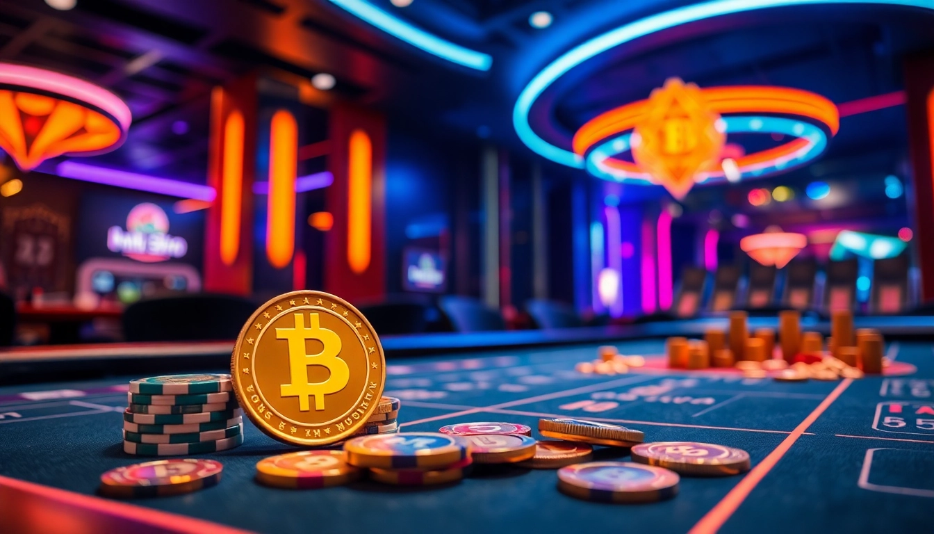 Engaging scene of Nova88 crypto deposit Malaysia at a casino table with vibrant symbols and chips.