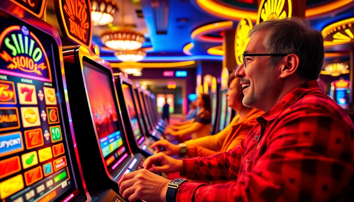Experience excitement at slot777 with vibrant machines lighting up the casino.