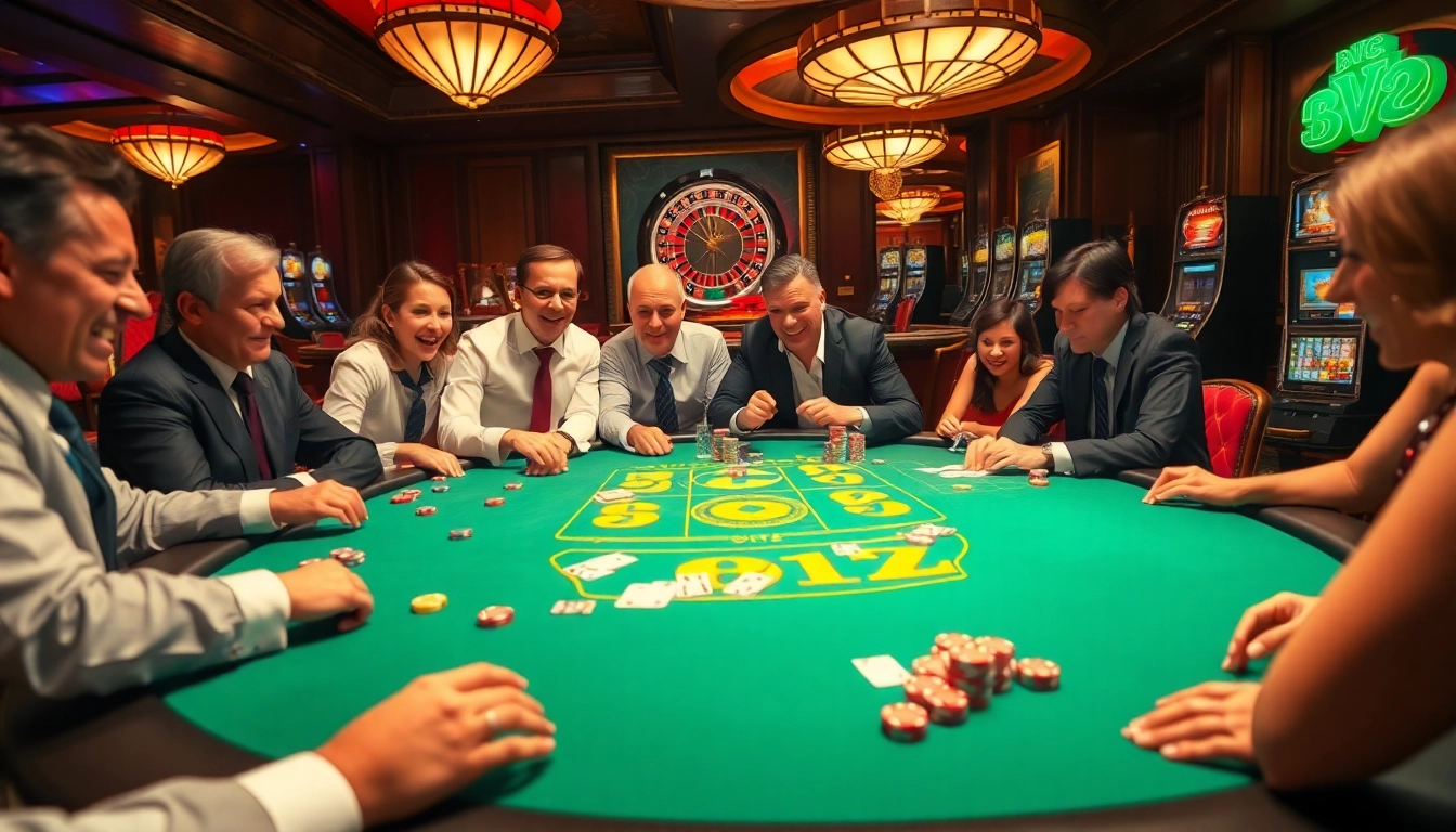 Players enjoying the exciting B52 game at a luxurious casino table, immersed in the thrill of gambling.