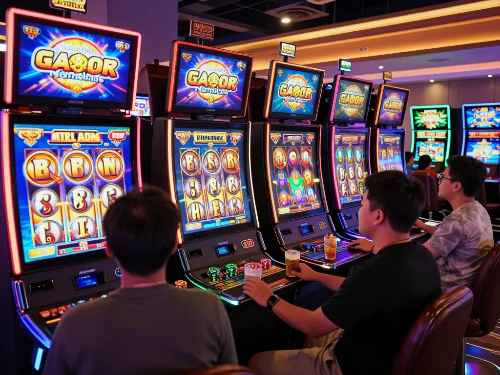 Players experiencing the thrill of slot gacor hari ini in a vibrant casino atmosphere.