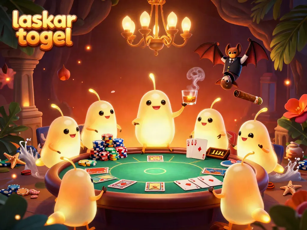 Experience thrilling poker action with laskar togel in a vibrant, animated cave casino scene.