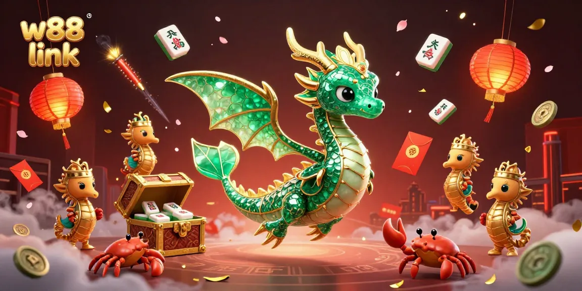 Engage with the dynamic scene featuring a colorful sea dragon and a treasure chest linked to W88.