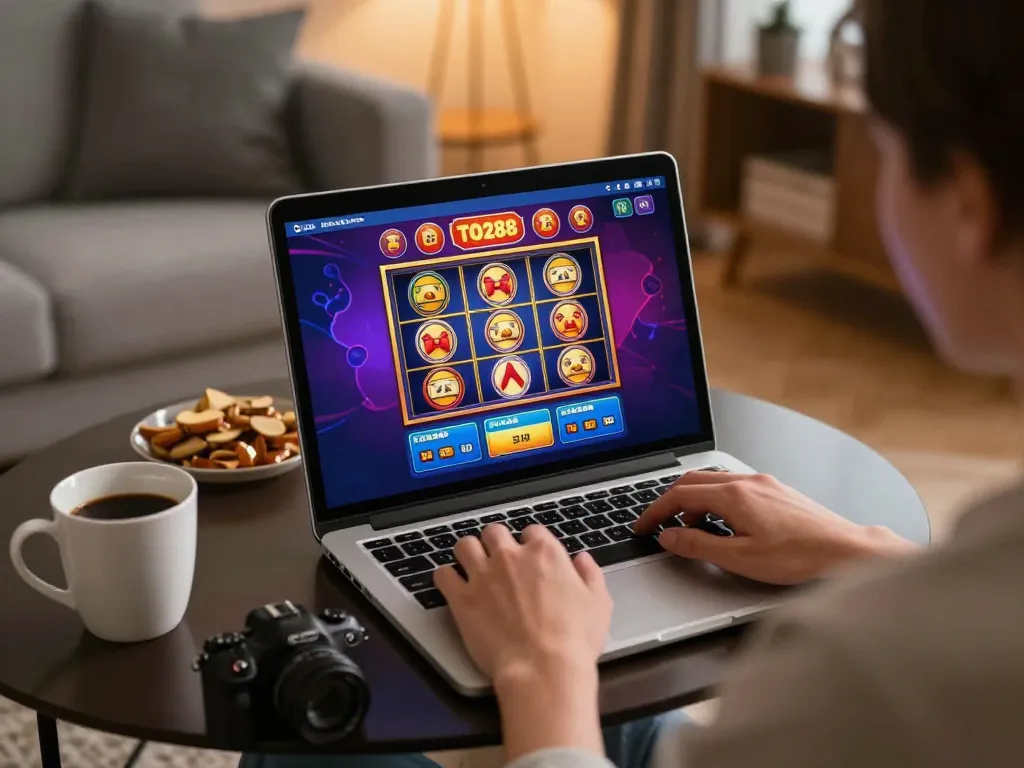 Engaging online casino scene showcasing TO288 app gameplay with vibrant slot graphics