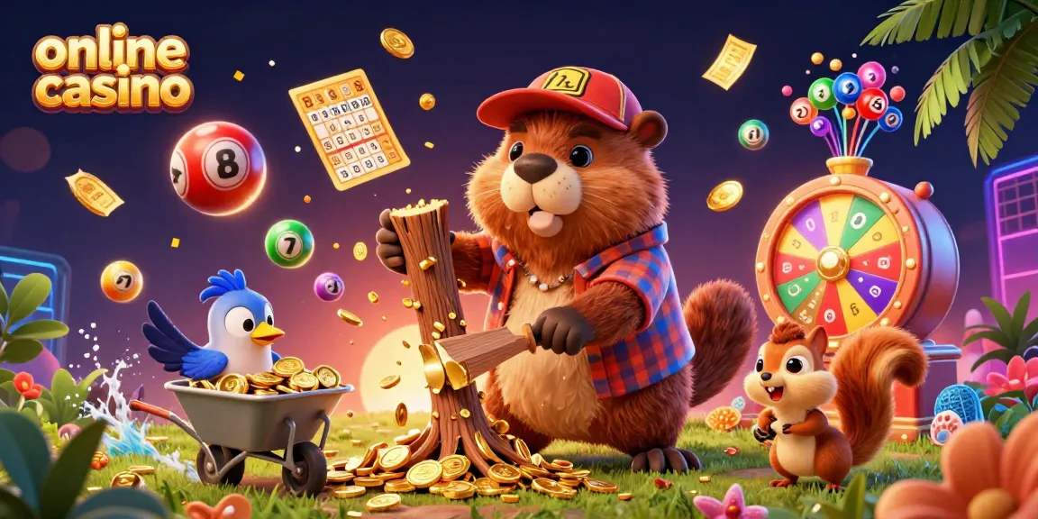 Join the fun at an online casino with colorful characters collecting coins in a vibrant scene