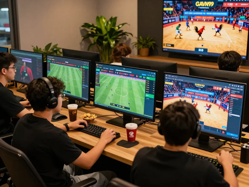 Experience thrilling live betting on GAVN99 at a vibrant gaming hub with diverse players and engaging games.