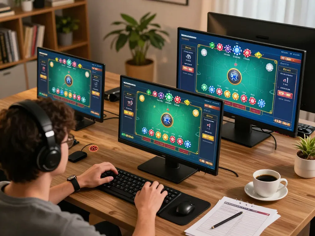 xóc đĩa online gameplay action on multiple screens in a cozy home environment