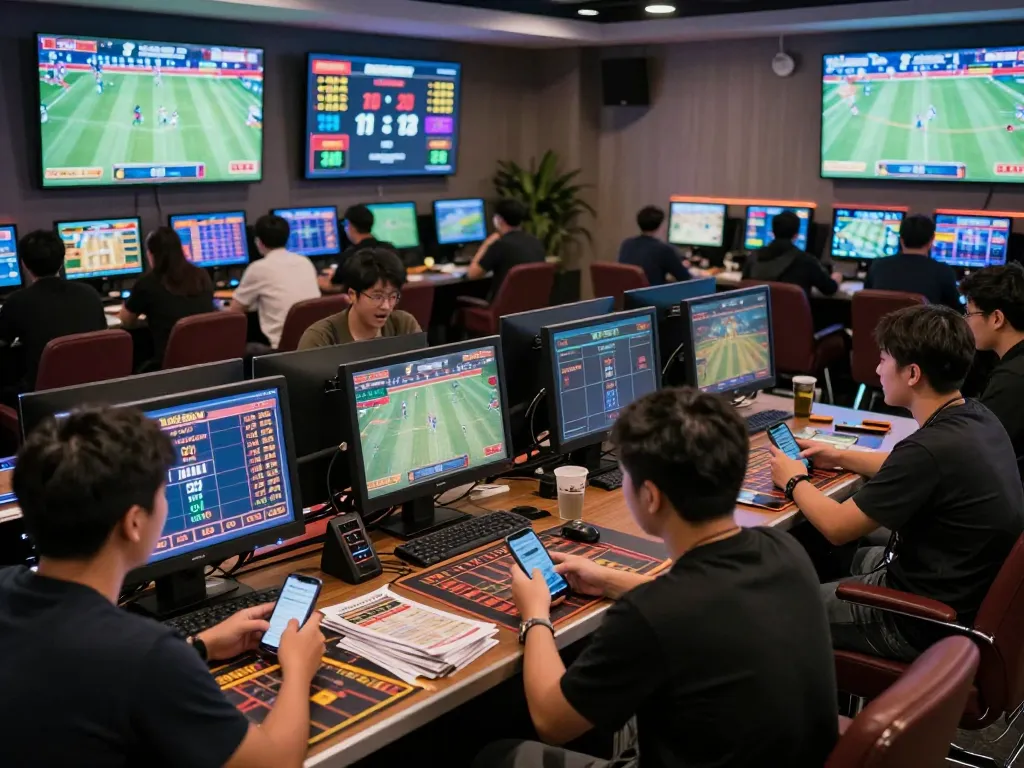 Fans engaging in live sports betting at 78win with dynamic scenes and betting slips visible