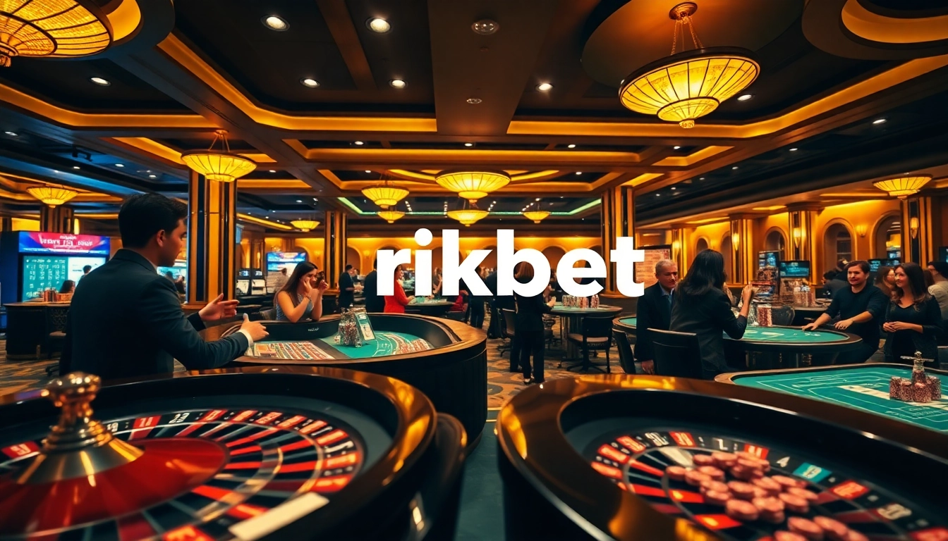 Gamblers celebrating a win at a luxury casino table featuring rikbet branding elements.
