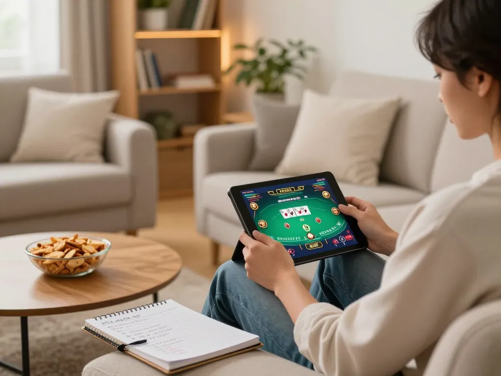 Engaging in online casino games at home showcasing 88aa trang chủ with dynamic poker action on screen.