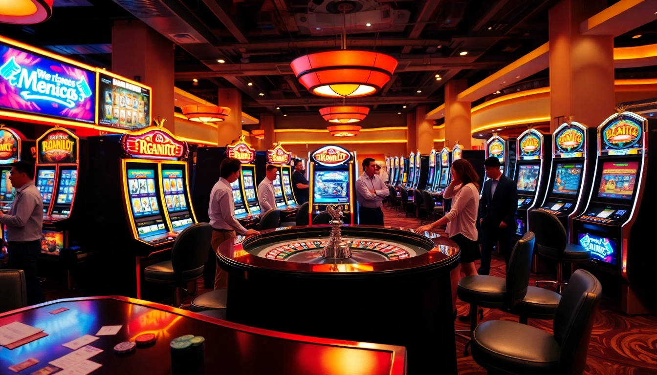 Spielen Sie aufregende casino-spiele de in einem lebhaften Casino mit Slotmaschinen.