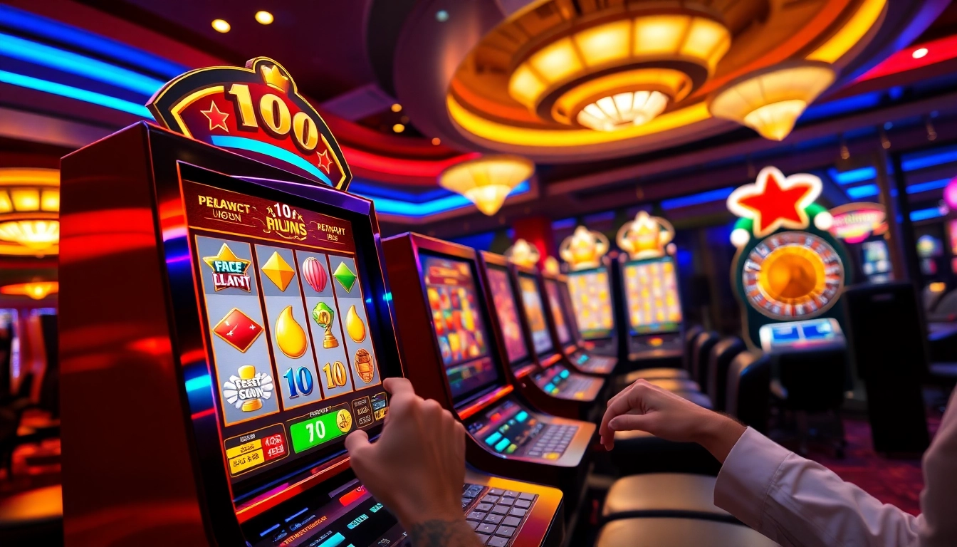 Exciting game nổ hũ slot machine spinning reels delivering jackpot winnings in a vibrant casino setting