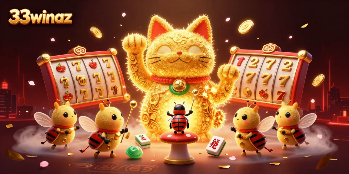 Explore the vibrant 33winaz casino realm with animated symbols and golden fireflies!