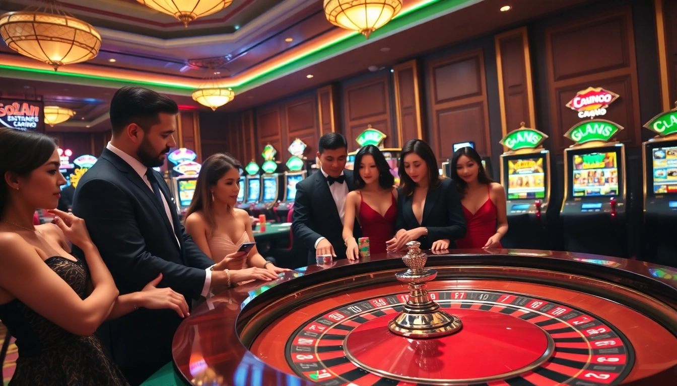 Sodocasino players engaging in an exciting roulette game, vibrant casino atmosphere.