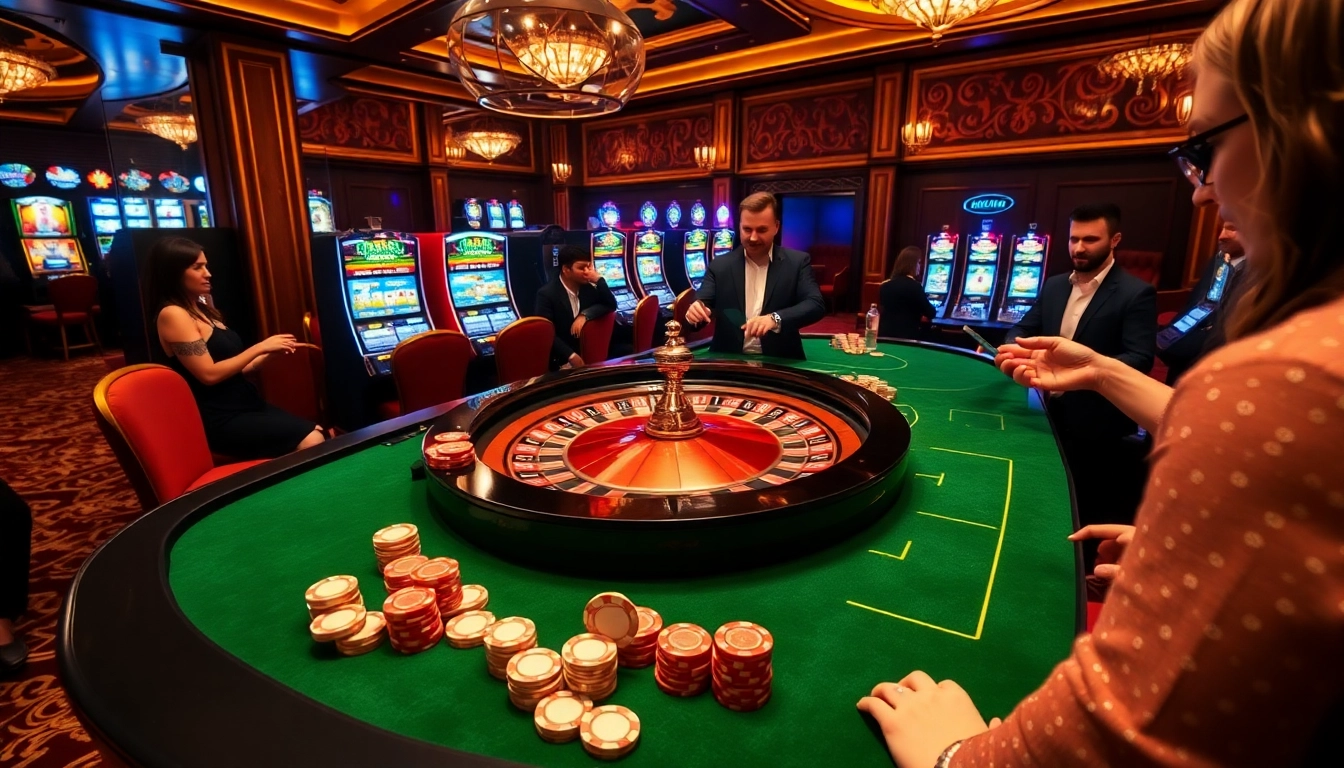 Experience the excitement of RR999 at a luxurious casino roulette table with vibrant lighting.