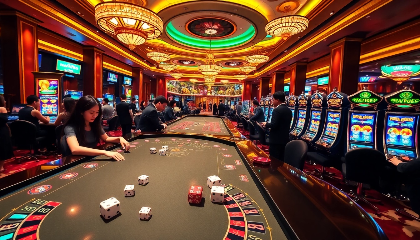 VA88 players engaging in thrilling casino games, capturing the excitement of gambling.