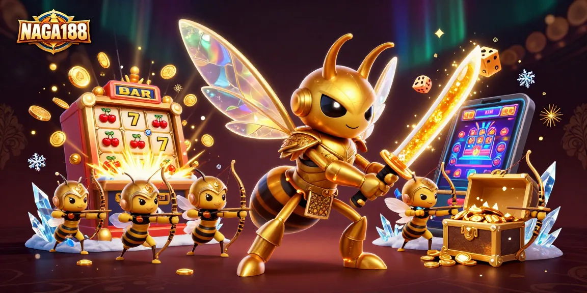 NAGA188 menampilkan ilustrasi kasino 3D dengan hornet emas samurai dan jackpot slot yang meledak