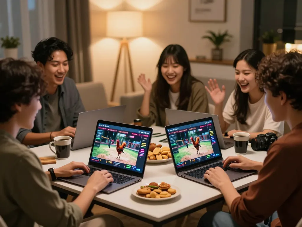 Hình ảnh về một phiên chơi game tại nhà sôi động với bạn bè xem trực tiếp đá gà thomo HD.