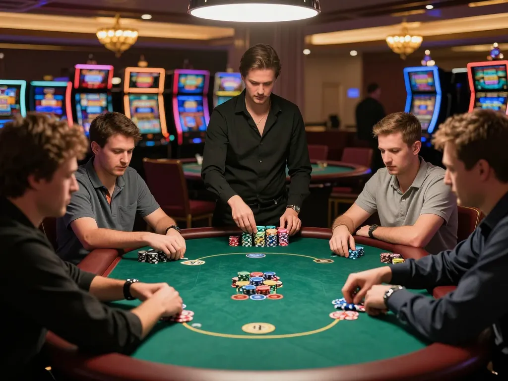 Players engaged in a high-stakes poker game at RIKVIP casino, showcasing strategic gameplay and intense focus.