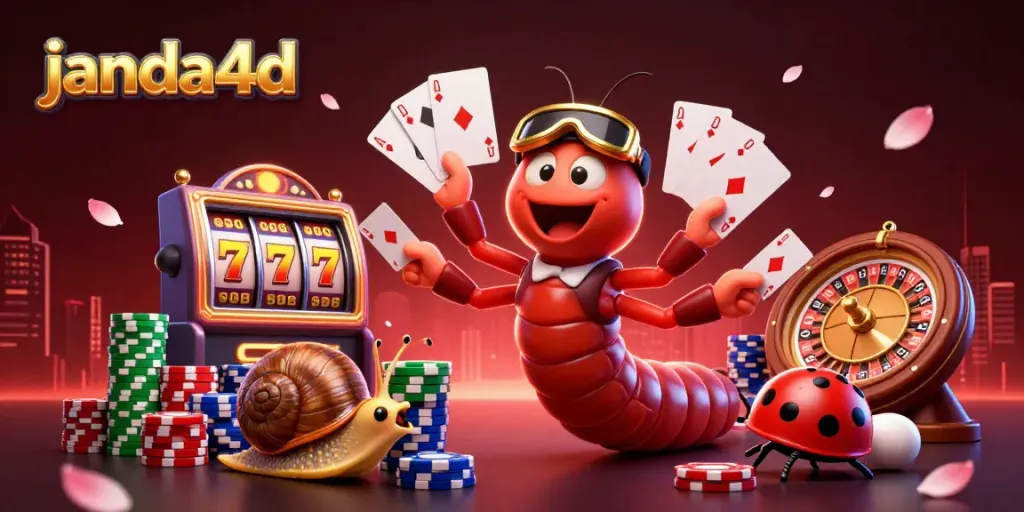 Gambarkan momen menarik saat bermain slot di janda4d dengan simbol keberuntungan dan dealer ceria.