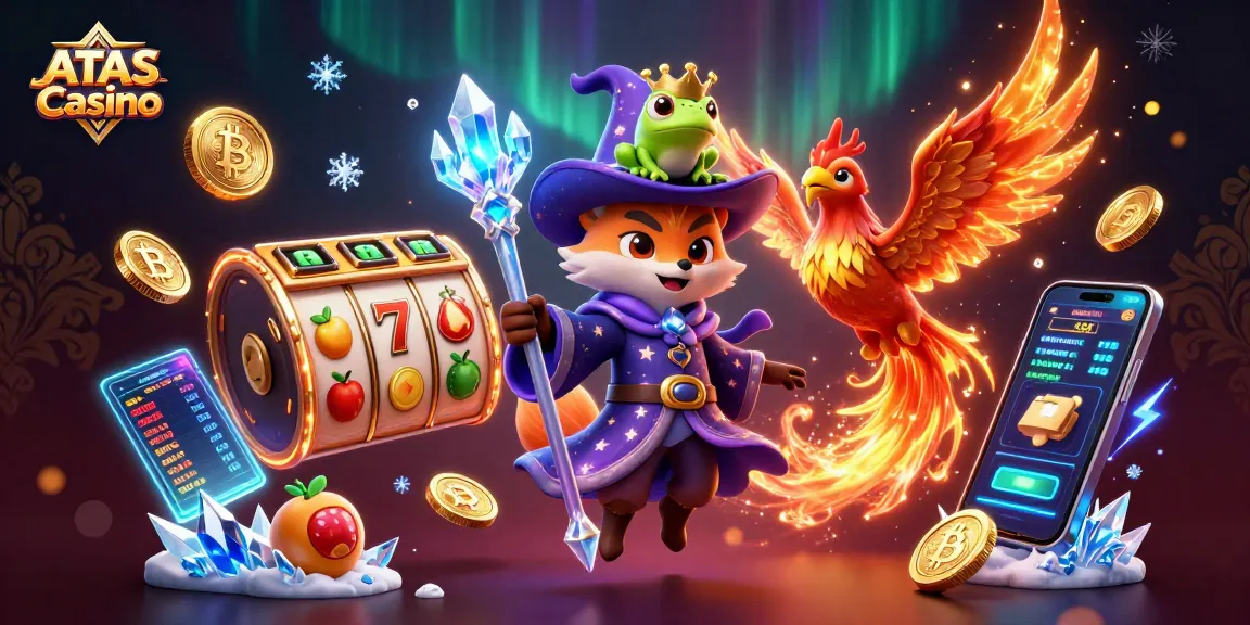 Engage with the magical world of ATAS Casino through captivating 3D artwork showcasing gameplay elements.