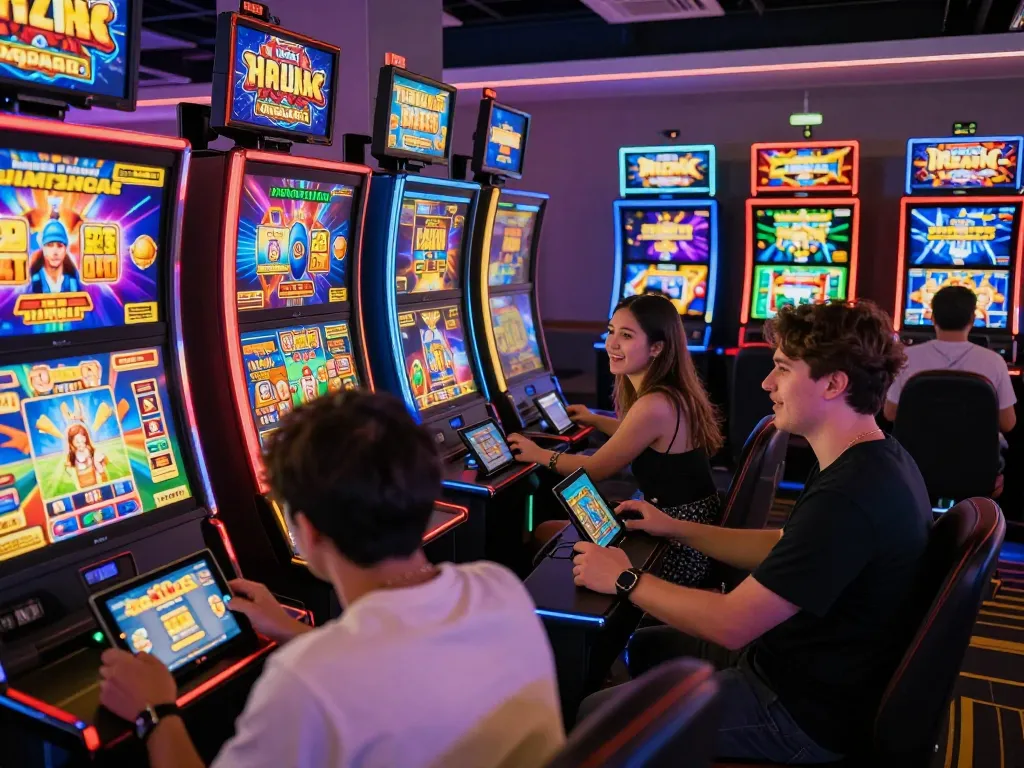 Pemain menikmati slot online di laoban188 dengan grafik yang cerah dan perangkat responsif, menampilkan suasana permainan yang energik.