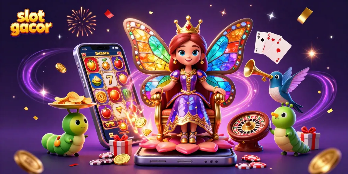 Permainan slot gacor dengan karakter ratu kupu-kupu dan elemen kasino yang menarik.