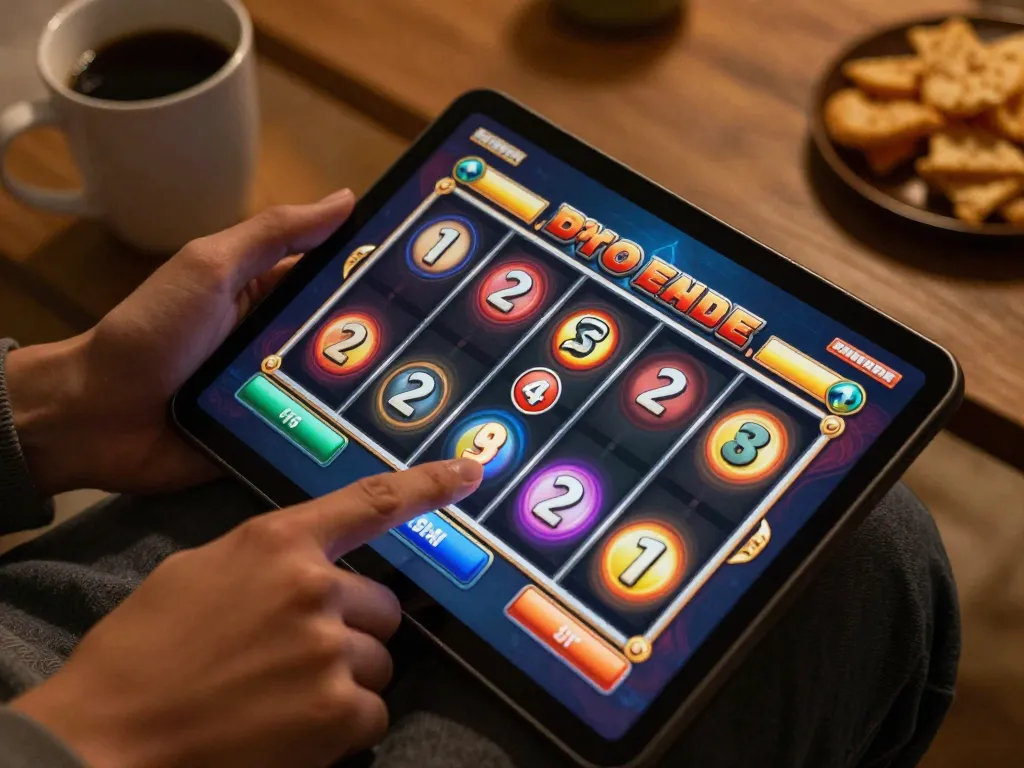 Player engaging in an exciting online slot game with aman788, from a cozy living room setup.