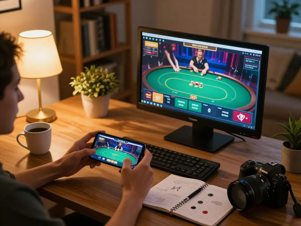 Play poker online at https://sc88.casino/ with a smartphone in cozy home environment