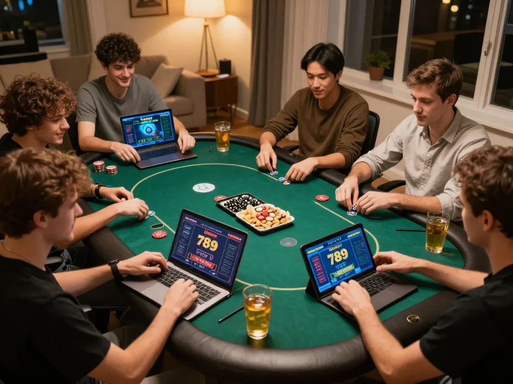 Kuwin 789 online poker game scene with friends engaged in strategy and competition.