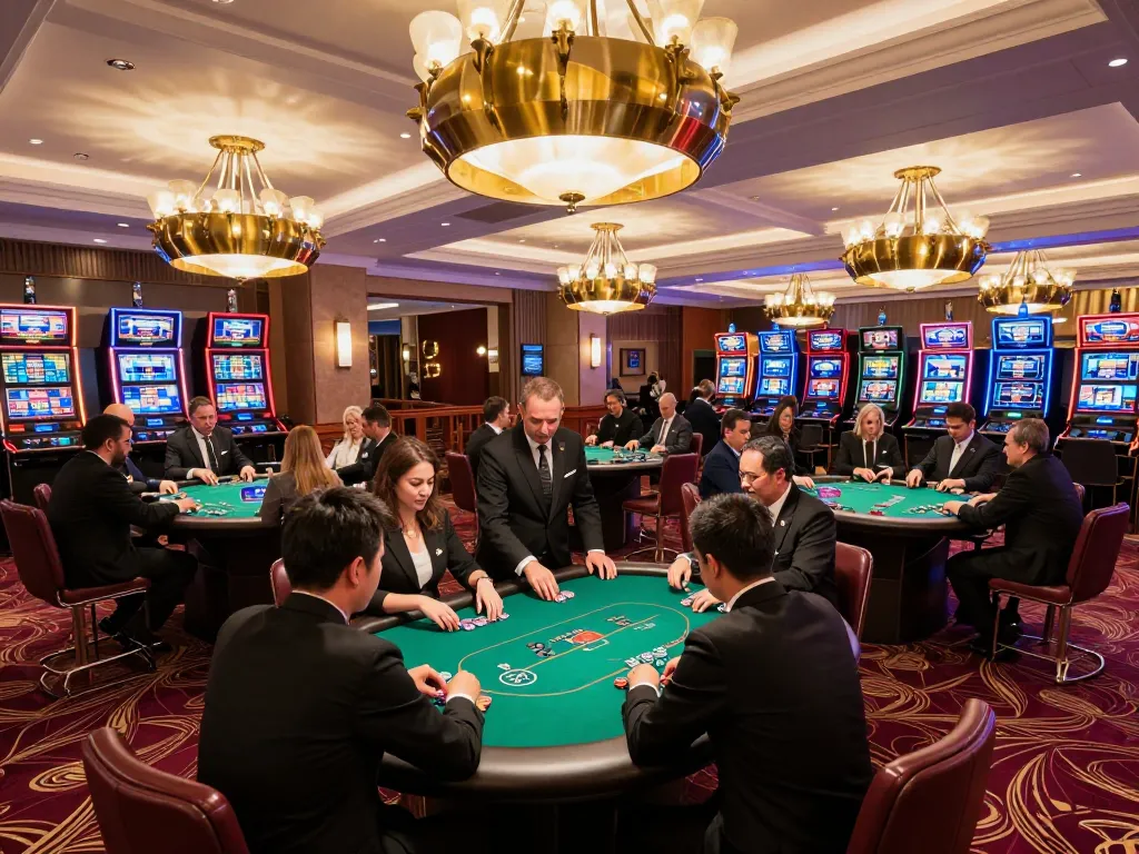 Players enjoying high-stakes poker at GO88’s upscale casino, vibrant atmosphere and engaging gameplay.