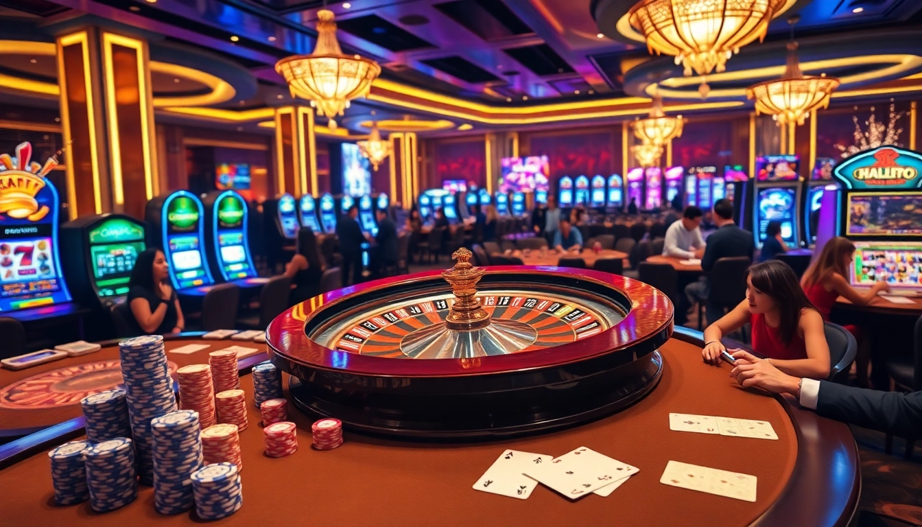 Engaging in exhilarating gameplay at dn88's vibrant casino, showcasing slot machines and poker tables.