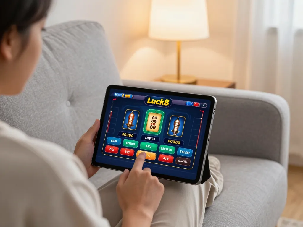 Engaging with the Luck8 casino app in a cozy home setting for strategic online gaming