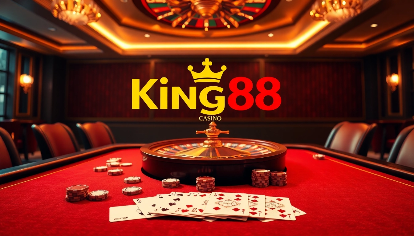 Playing at King88 online casino featuring poker chips and roulette for a thrilling experience.