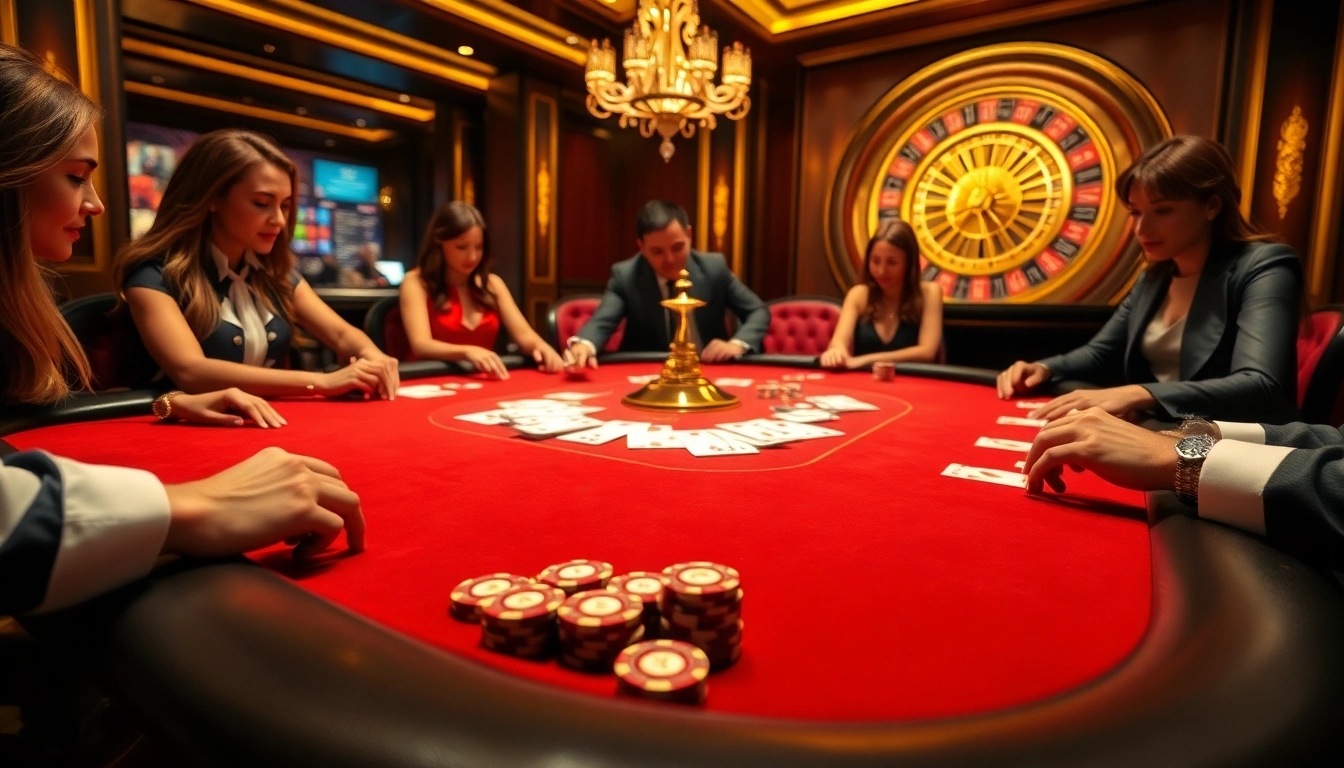 Experience thrilling poker action at HM88 with vibrant chips and skilled players in a luxurious casino setting.
