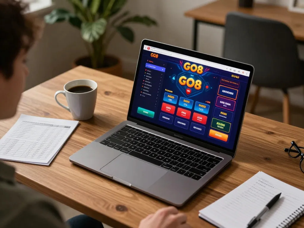 Engaging moment with a player using GO8 online casino interface for strategic betting.
