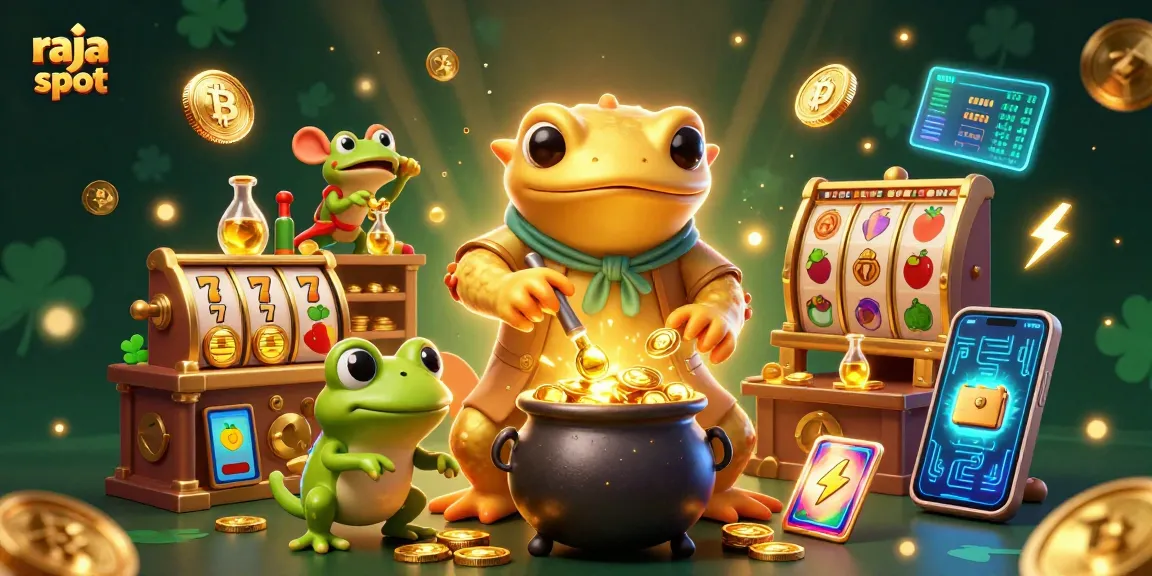 Spin to win with raja slot in this vibrant 3D casino illustration showcasing gold coins and jackpot symbols.