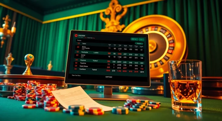 Engaging action of betting on แทงบอลโลก with a dynamic online betting interface and vibrant casino elements.