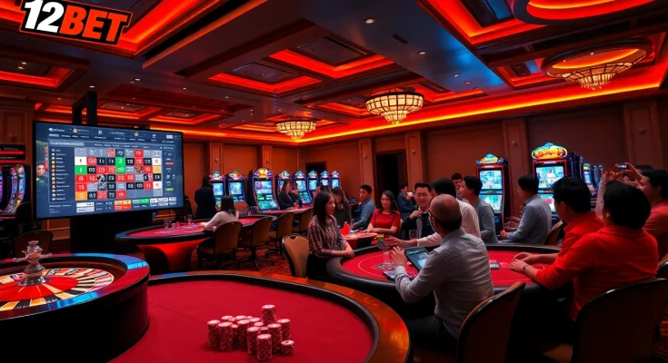 Players enjoying an exciting gaming experience at 12BET casino, showcasing rich colors and vibrant atmosphere.