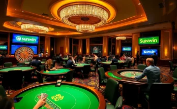 Players enjoy exhilarating games at a sunwin-themed casino table, capturing high-stakes excitement.