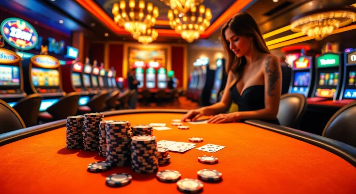 Experience the thrill of 13Win with an interactive casino scene featuring vibrant games and high-stakes action.