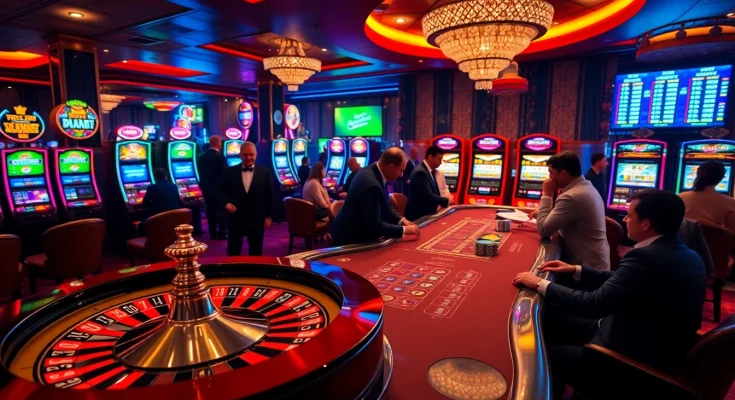 Experience the thrill of Ketquaxoso with an exciting casino scene featuring roulette, poker, and vibrant slot machines.