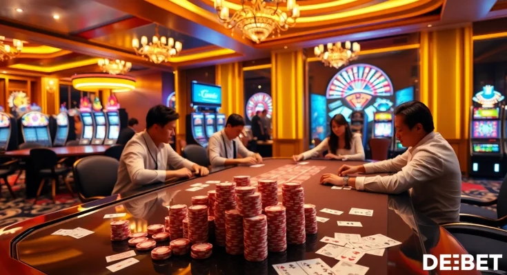Experience thrilling poker action at Trang Chủ DEBET, featuring intense gameplay and vibrant casino atmosphere.