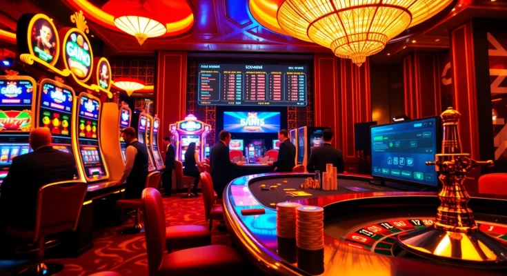 SODO66 players engaged in thrilling blackjack and roulette games inside a luxurious casino.