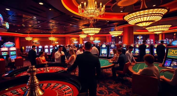 The S8 casino showcases players enjoying high-stakes games at roulette and poker tables.