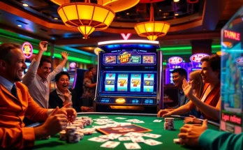 Experience thrilling gameplay with slot gacor as players celebrate wins at a vibrant casino.