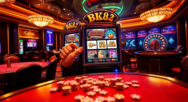 Experience big wins on the BK8 slot machine in a vibrant and thrilling casino atmosphere.